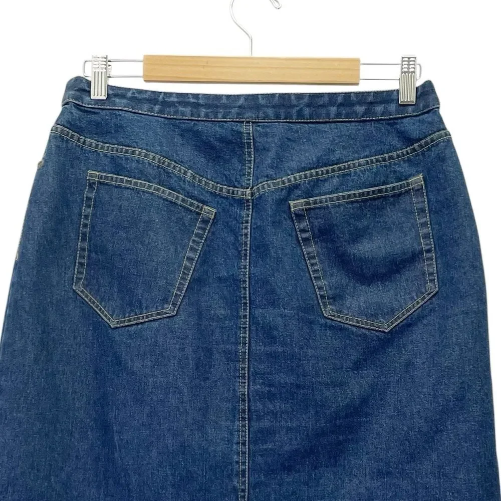 Vintage Liz Claiborne LizWear Denim Midi Jean Skirt Medium Indigo Wash Size 14